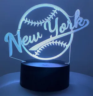 CLORURBANLIVE 3D Baseball New York Night Light 3D Illusion Lamp for Boys Gift 16 Changing Color Remote Control Kids Room Ball Decor Lighting (New York Multicoloured)