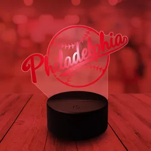 CLORURBANLIVE 3D Baseball Philadelphia Night Light 3D Illusion Lamp for Boys Gift 16 Changing Color Remote Control Kids Room Ball Decor Lighting (Philadelphia Multicoulured)