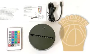 CLORURBANLIVE 3D Basketball Brooklyn Night Light 3D Illusion Lamp for Boys Gift 16 Changing Color Remote Control Kids Room Ball Decor Lighting (Brooklyn Multicoloured)