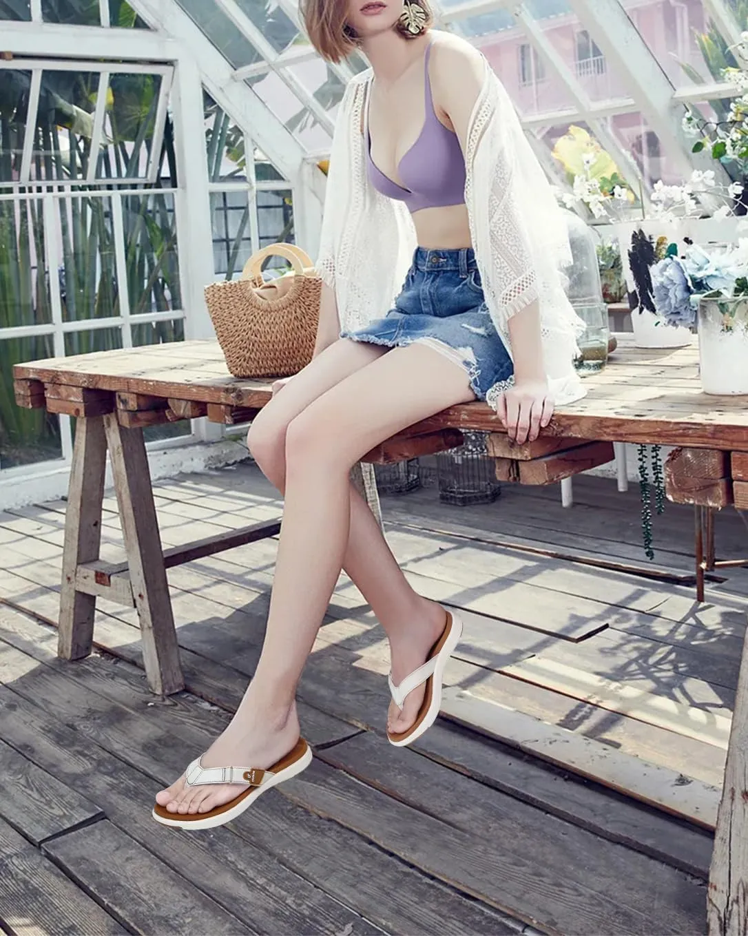 COFACE Flip Flops for Women with Arch Support Beach Thong Sandals for Woman Adjustable Fashion Orthopedic Sandal Outdoor