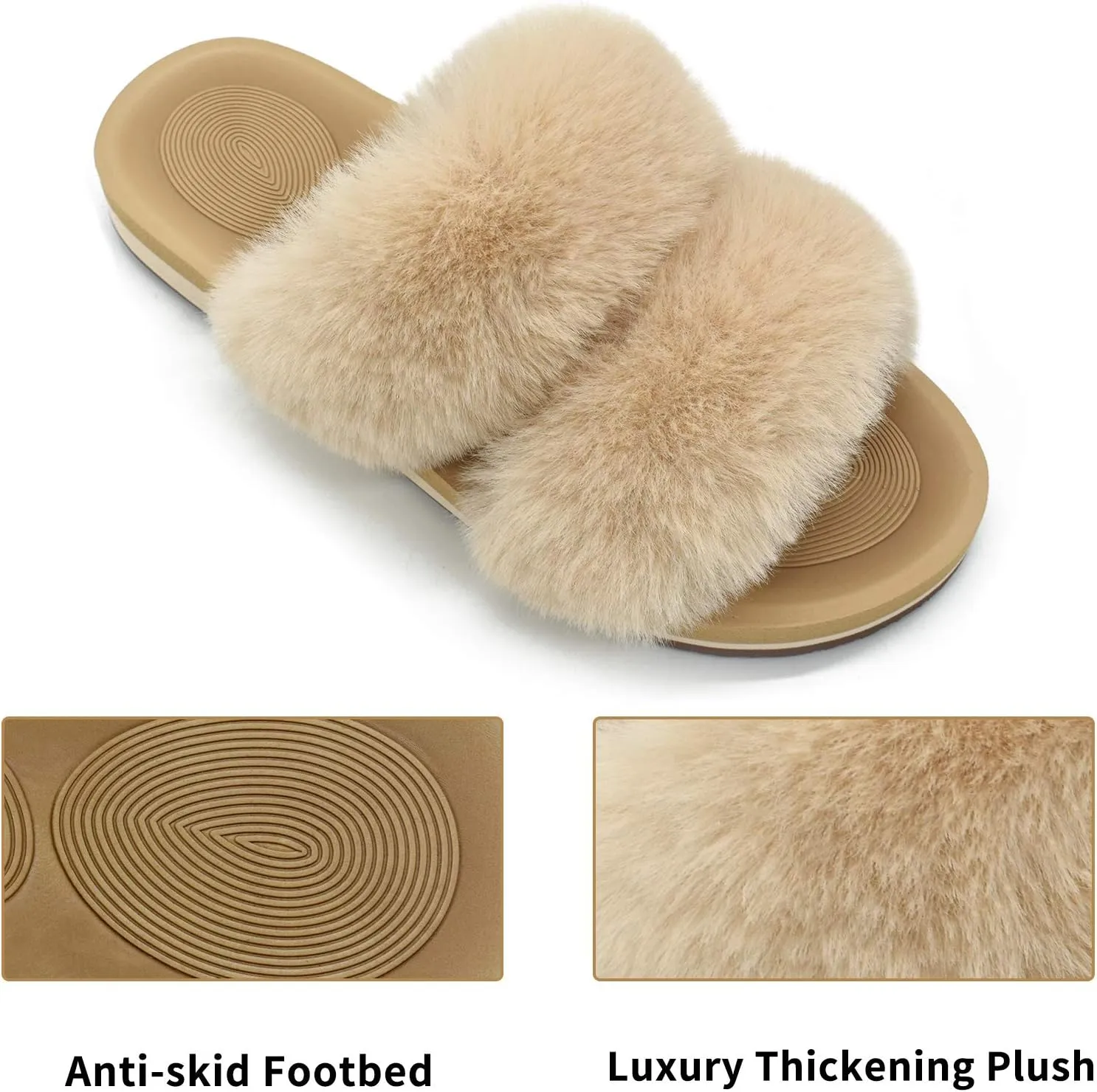 COFACE Fluff Womens Slippers Faux Fur Slip On Orthotic Slippers with Arch Support for Plantar Fasciitis Relief