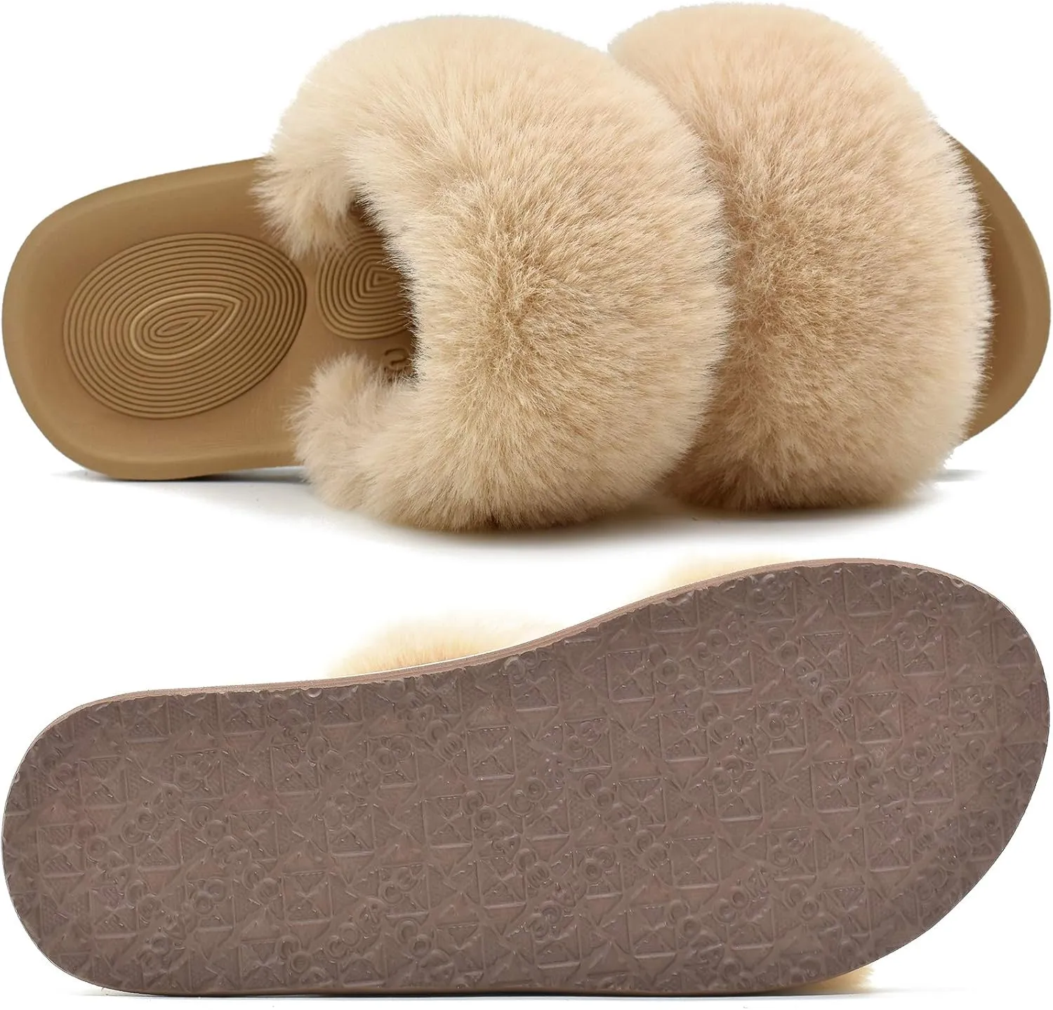 COFACE Fluff Womens Slippers Faux Fur Slip On Orthotic Slippers with Arch Support for Plantar Fasciitis Relief