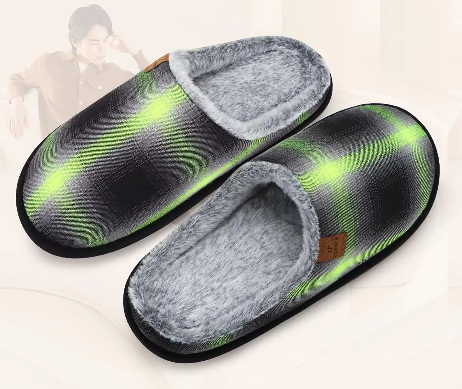 COFACE Unisex Mens Womens Cozy Memory Foam Scuff Slippers Casual Slip On Warm House Shoes Indoor/Outdoor Sandal Slippers With Arch Support Rubber Sole Size 4-15