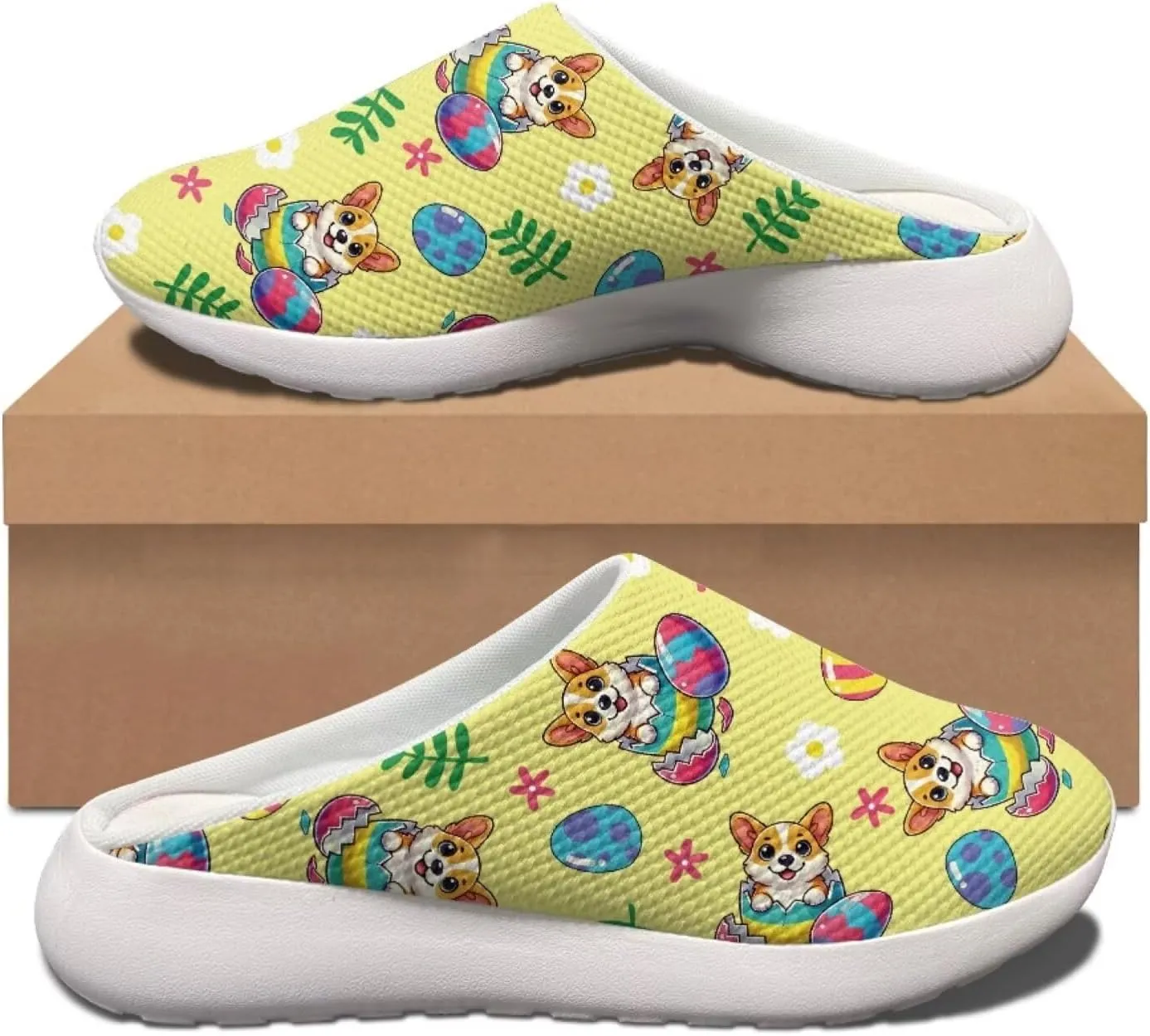 Coloranimal Cute Animal Floral Pattern Pull On Slippers for Women Beach Flat Shoes