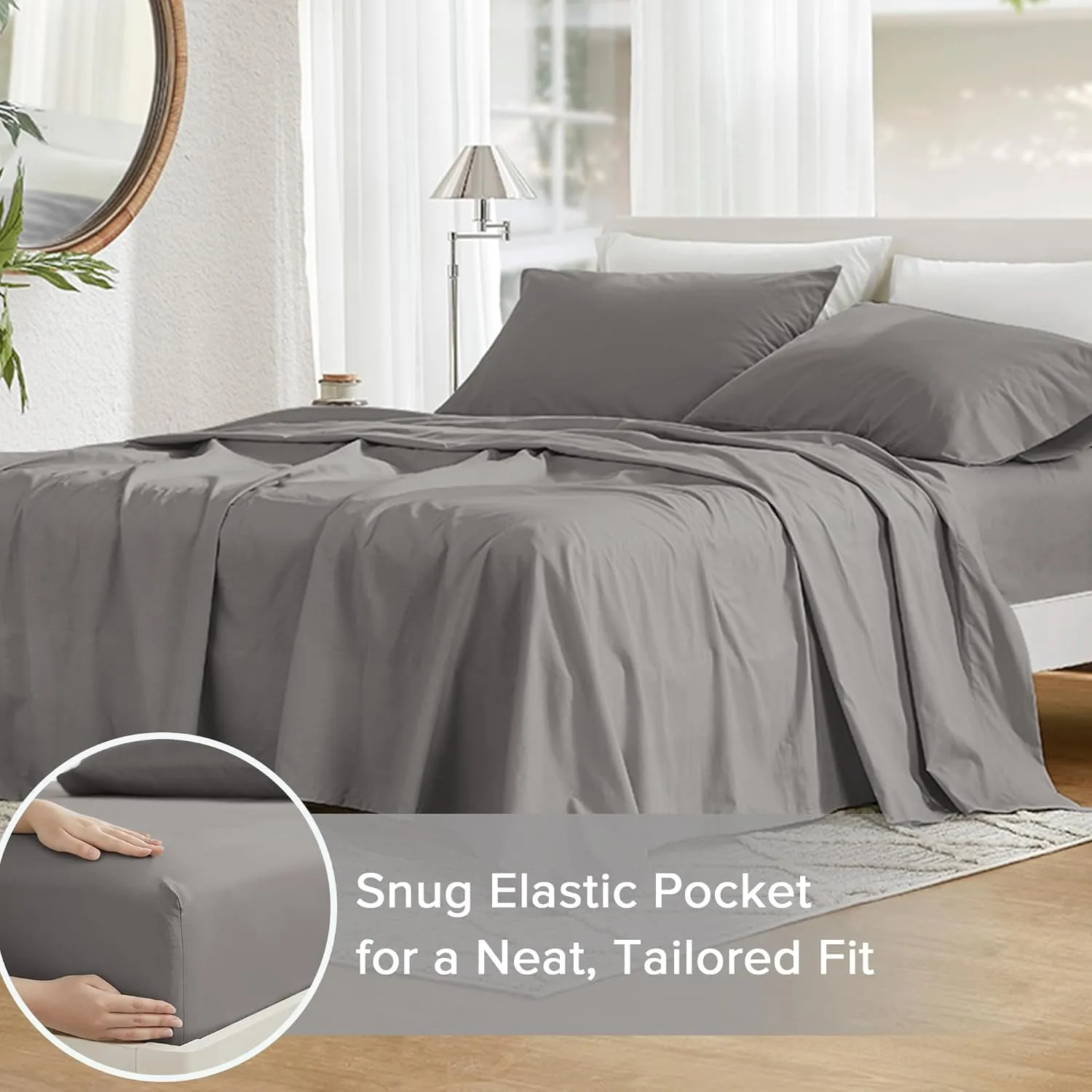 Comfort Spaces 100% Cotton Sheets King, Breathable & Ultra Soft Cotton Sheets, Naturally Cool Cotton Bed Sheets with 14" Elastic Pocket Fits up to 16" Mattress, All Season Sheet Set, Dark Gray 4 Piece
