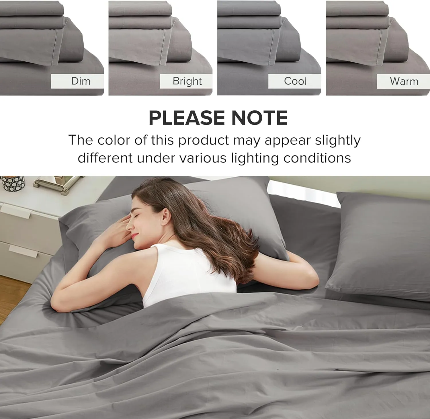 Comfort Spaces 100% Cotton Sheets King, Breathable & Ultra Soft Cotton Sheets, Naturally Cool Cotton Bed Sheets with 14" Elastic Pocket Fits up to 16" Mattress, All Season Sheet Set, Dark Gray 4 Piece