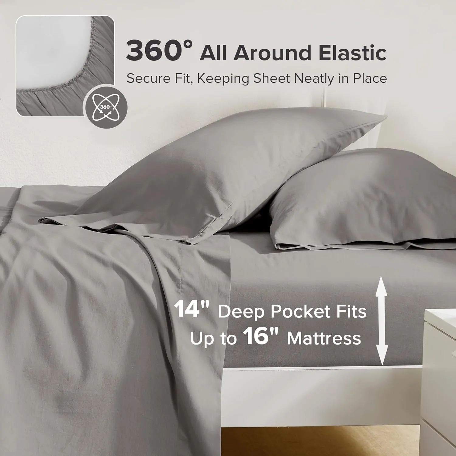 Comfort Spaces 100% Cotton Sheets King, Breathable & Ultra Soft Cotton Sheets, Naturally Cool Cotton Bed Sheets with 14" Elastic Pocket Fits up to 16" Mattress, All Season Sheet Set, Dark Gray 4 Piece