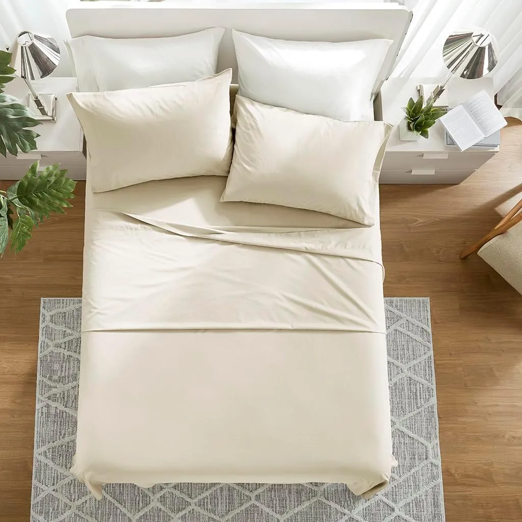 Comfort Spaces 100% Cotton Sheets King, Breathable & Ultra Soft Cotton Sheets, Naturally Cool Cotton Bed Sheets with 14" Elastic Pocket Fits up to 16" Mattress, All Seasons Sheet Set, Cream 4 Piece
