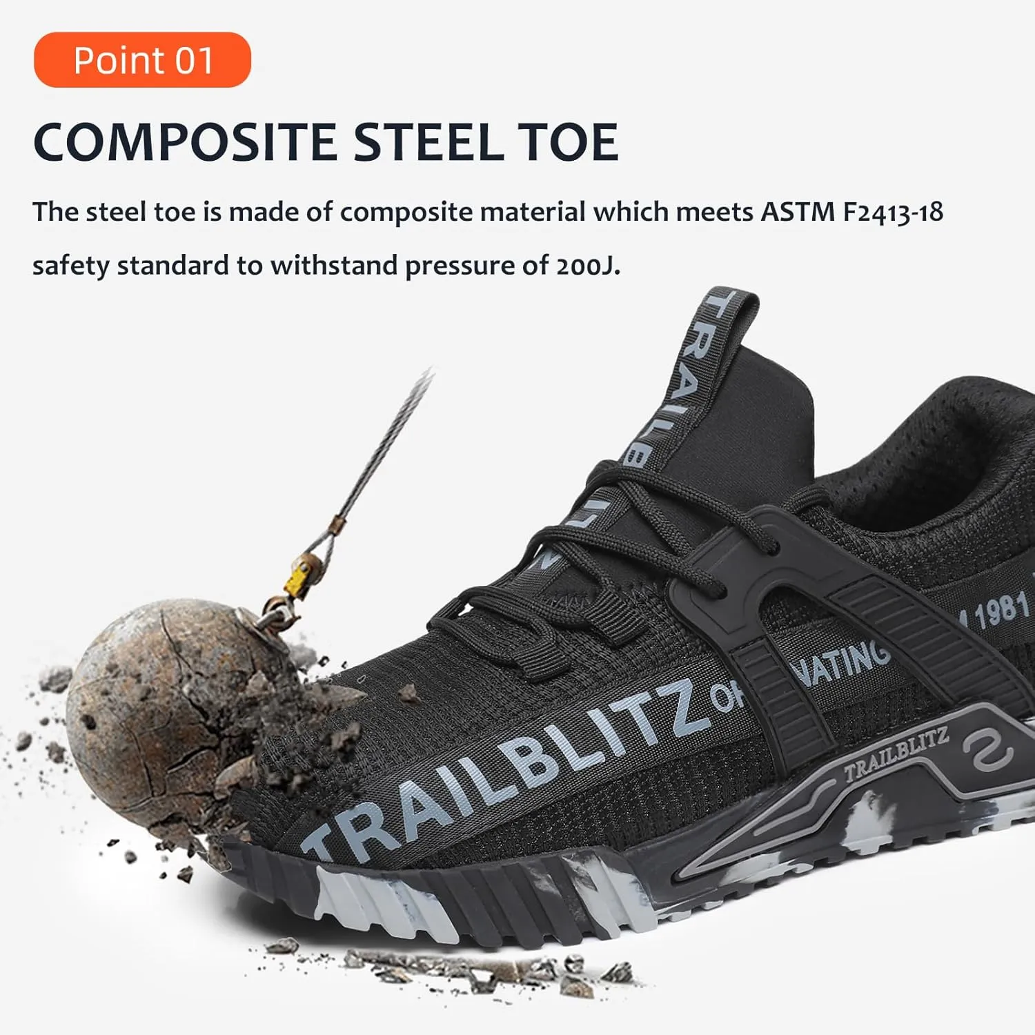 Composite Steel Toe Shoes for Men Work Safety Sneakers Non Slip Comfortable Lightweight Breathable Mens Hard Toe Industrial Construction Tennis Slip On Footwear