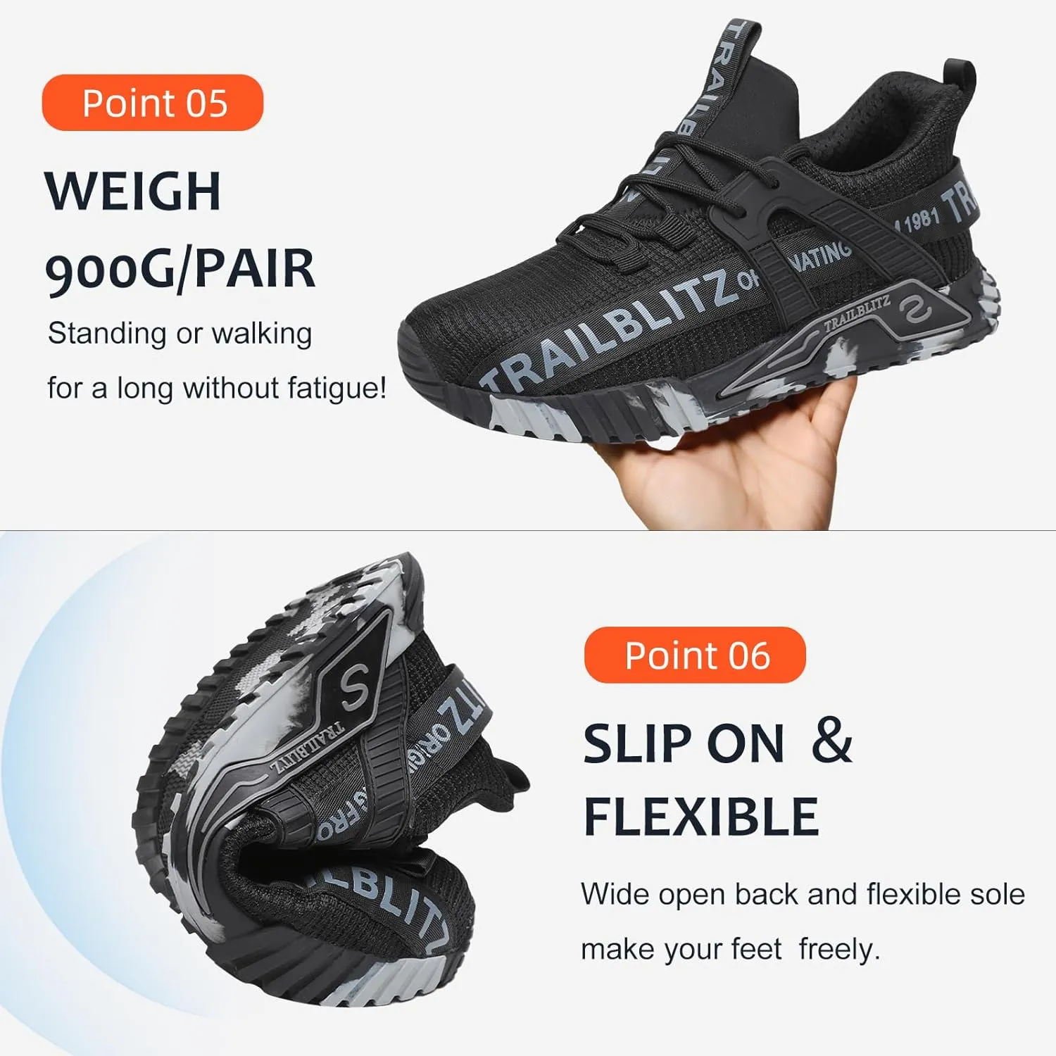 Composite Steel Toe Shoes for Men Work Safety Sneakers Non Slip Comfortable Lightweight Breathable Mens Hard Toe Industrial Construction Tennis Slip On Footwear