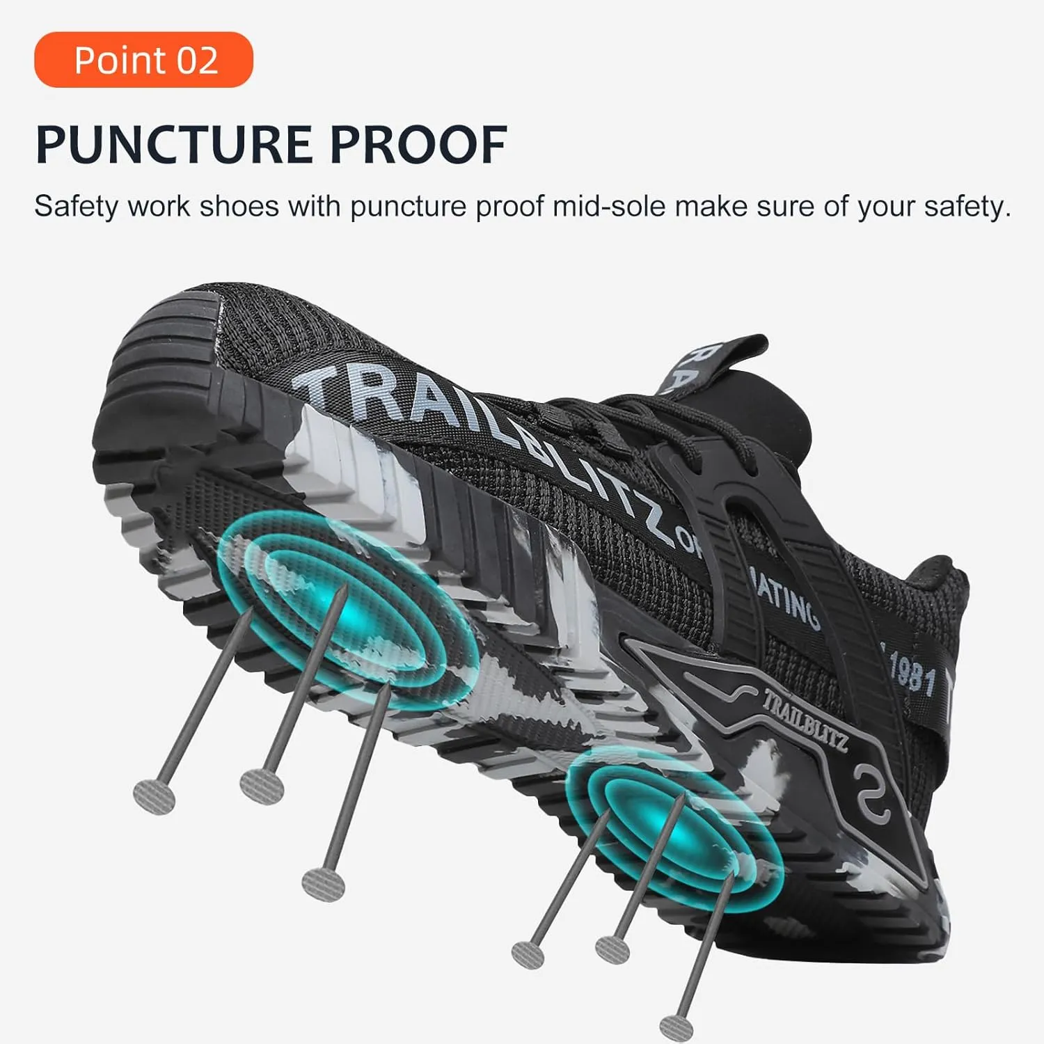 Composite Steel Toe Shoes for Men Work Safety Sneakers Non Slip Comfortable Lightweight Breathable Mens Hard Toe Industrial Construction Tennis Slip On Footwear