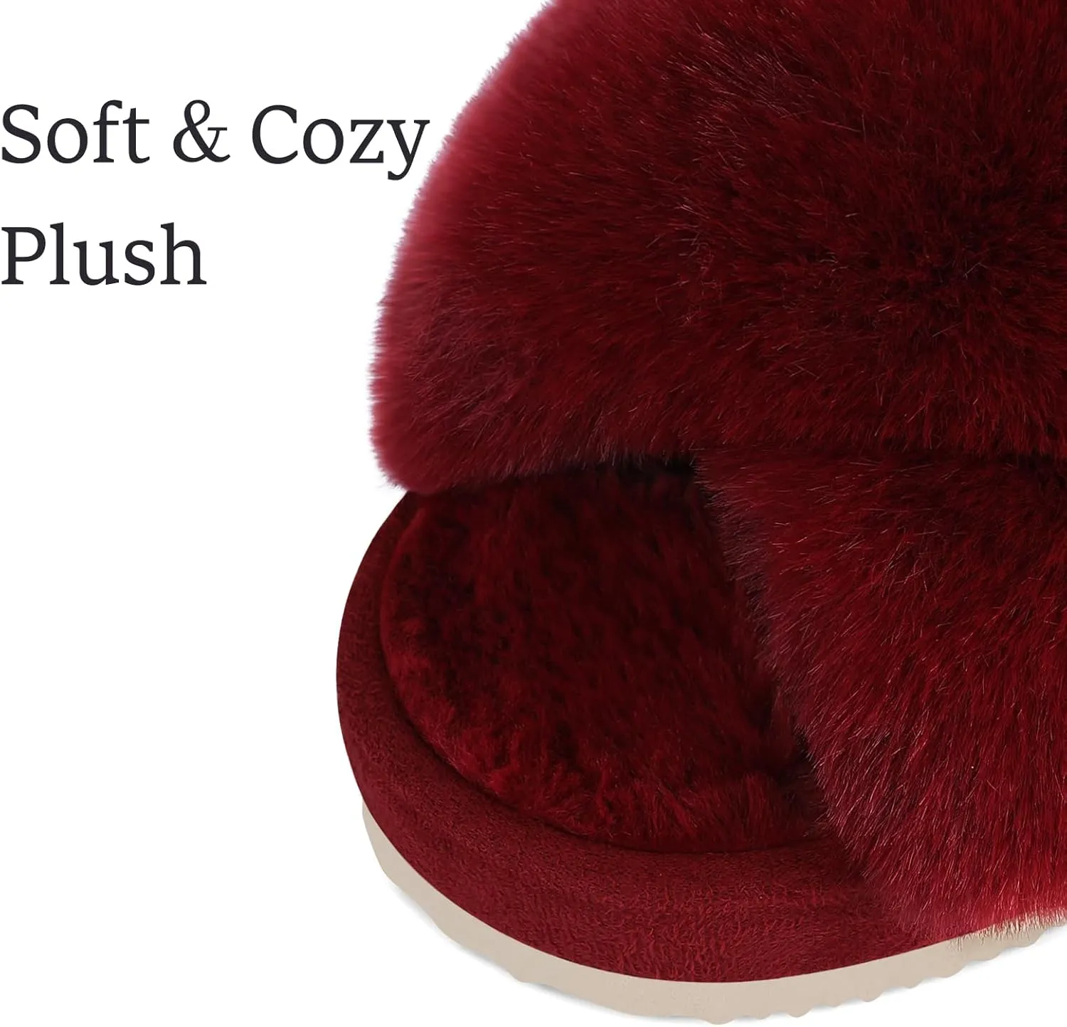 Comwarm Women's Cross Band Fuzzy Slippers Fluffy Open Toe House Slippers Cozy Plush Bedroom Shoes Indoor Outdoor