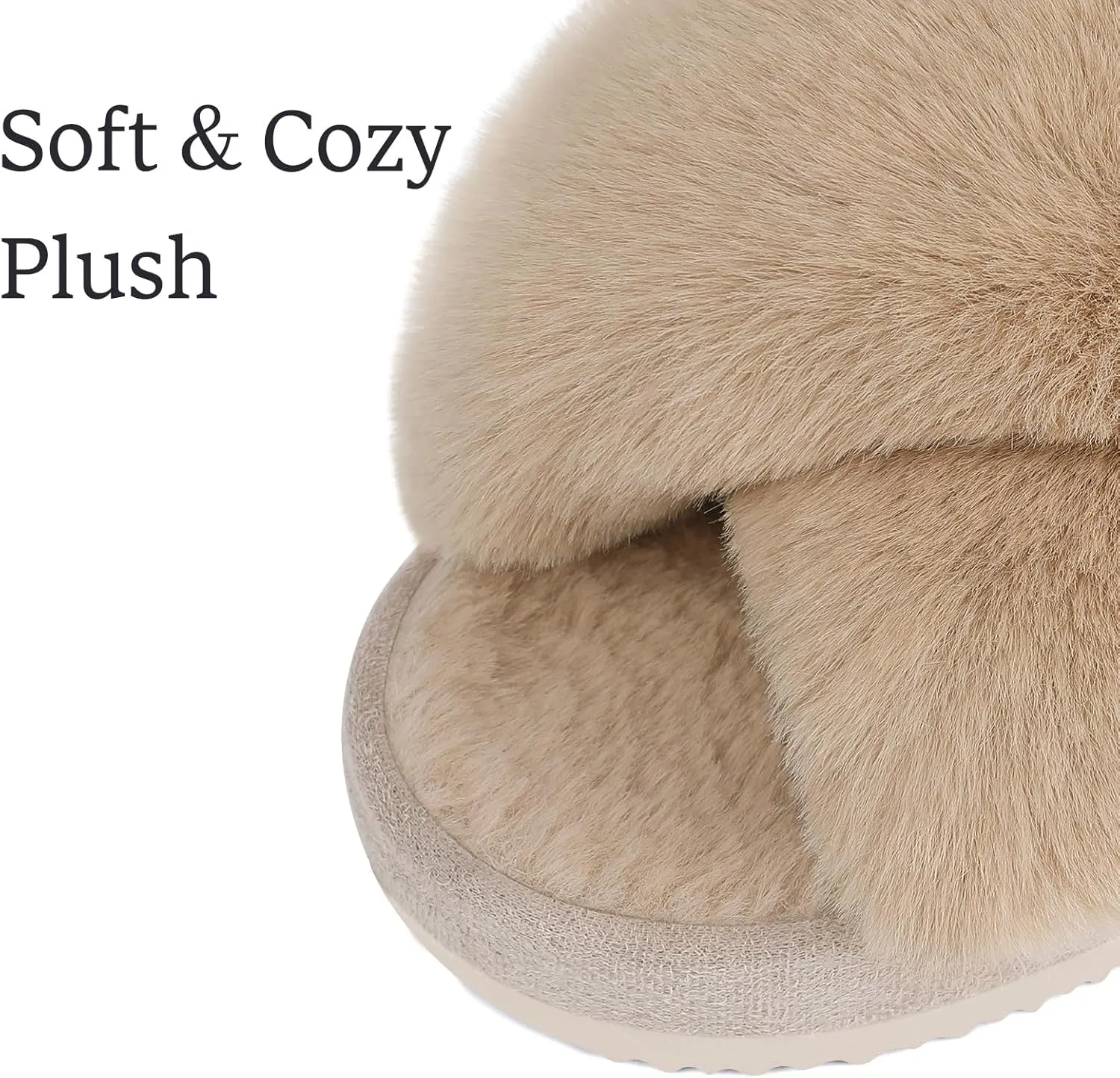 Comwarm Women's Cross Band Fuzzy Slippers Fluffy Open Toe House Slippers Cozy Plush Bedroom Shoes Indoor Outdoor