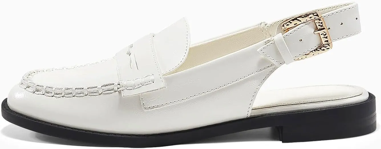 Coutgo Women's Slingback Loafers Comfortable Pointed Toe Chunky Low Heel Adjustable Buckle Strap Flat Shoes