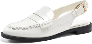 Coutgo Women's Slingback Loafers Comfortable Pointed Toe Chunky Low Heel Adjustable Buckle Strap Flat Shoes