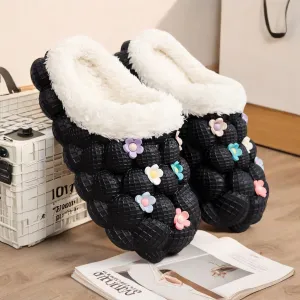 Cozy Plush Lined Bubble Slippers for Women - Cute Decor, Closed Toe, Fuzzy Shoes for Warm Winter Comfort