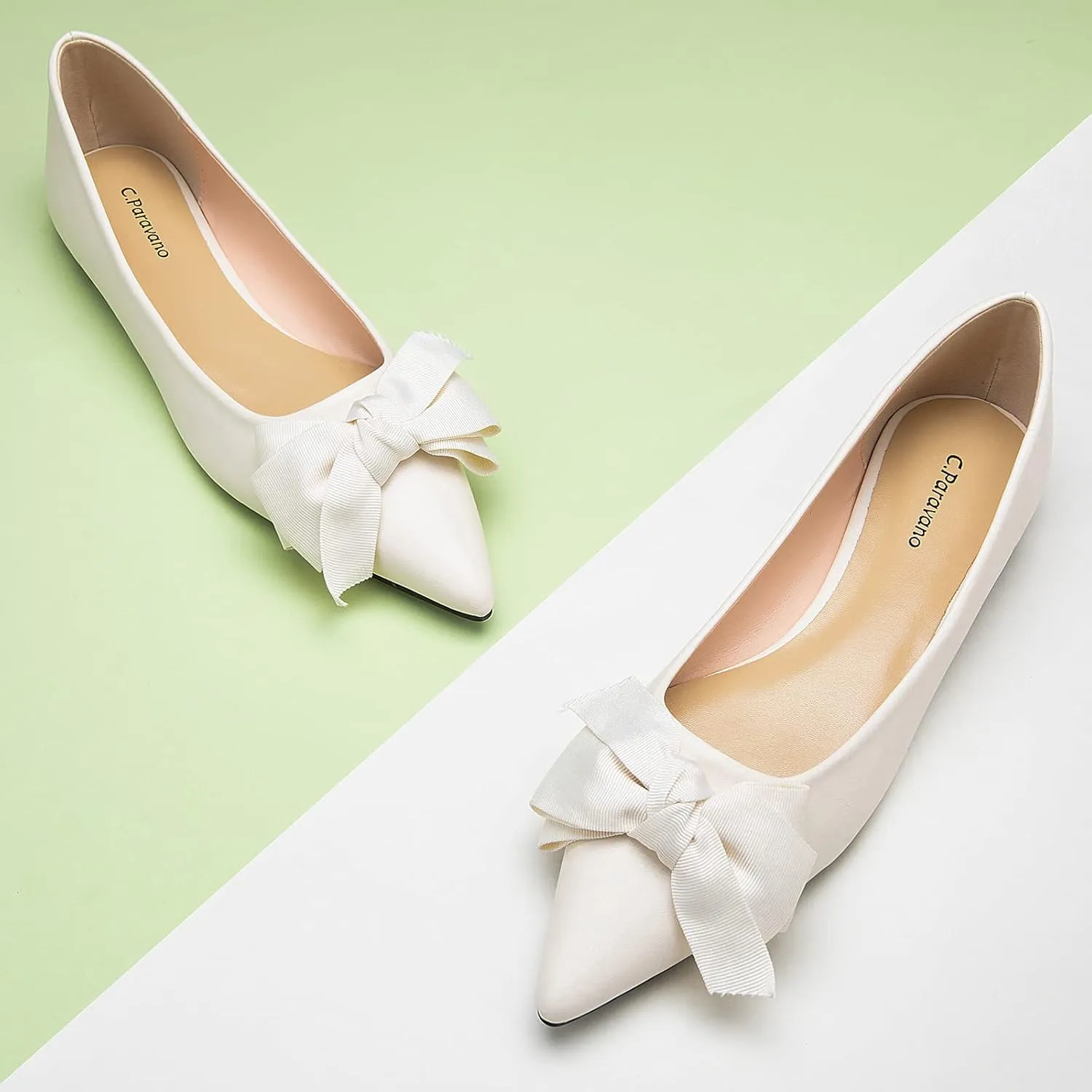C.Paravano Pointy Bow Flats Women's Flats Comfortable Stylish Slip-On Shoes for Casual and Office