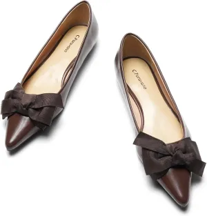 C.Paravano Pointy Bow Flats Women's Flats Comfortable Stylish Slip-On Shoes for Casual and Office