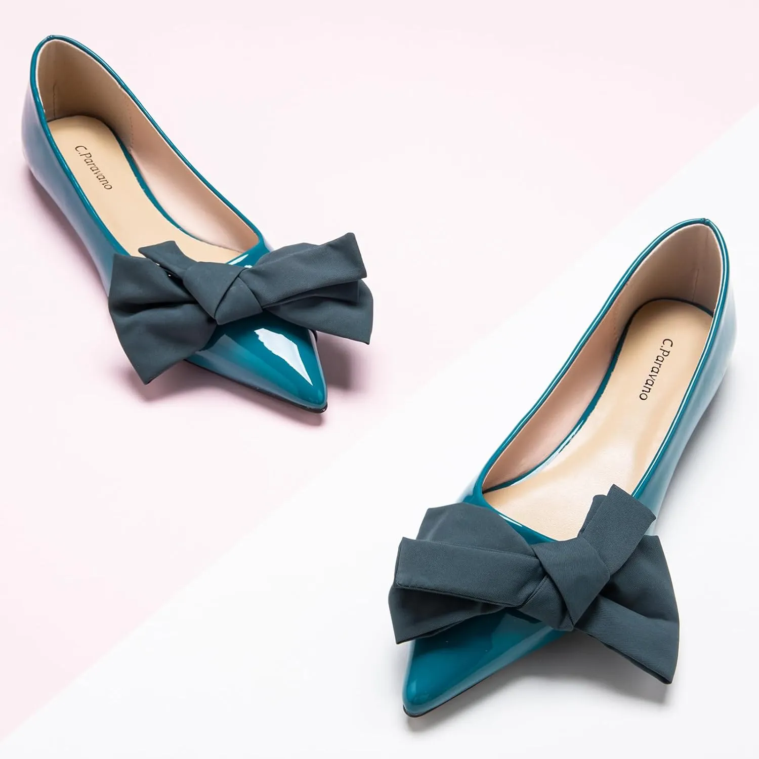 C.Paravano Pointy Bow Flats Women's Flats Comfortable Stylish Slip-On Shoes for Casual and Office