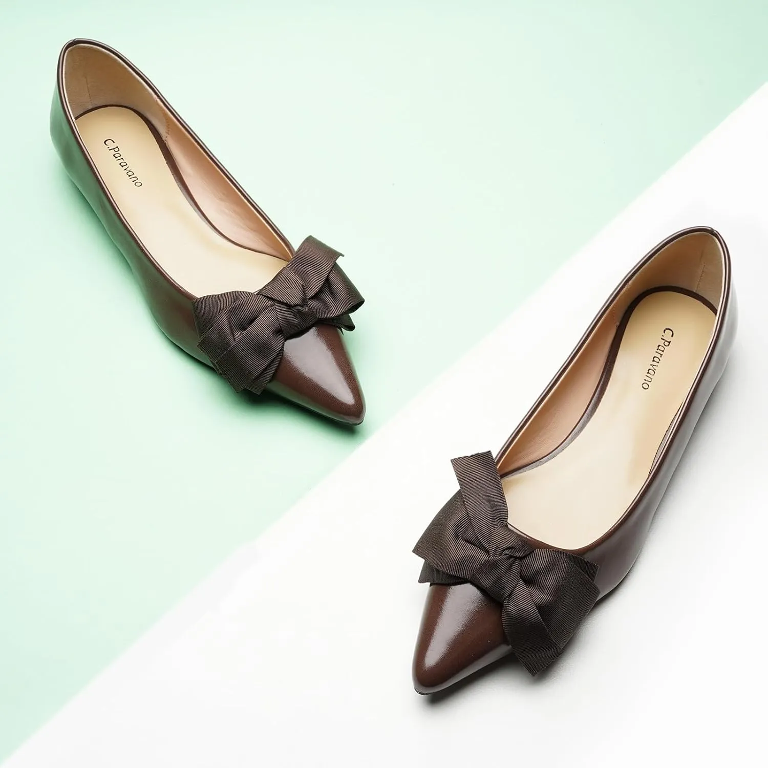 C.Paravano Pointy Bow Flats Women's Flats Comfortable Stylish Slip-On Shoes for Casual and Office