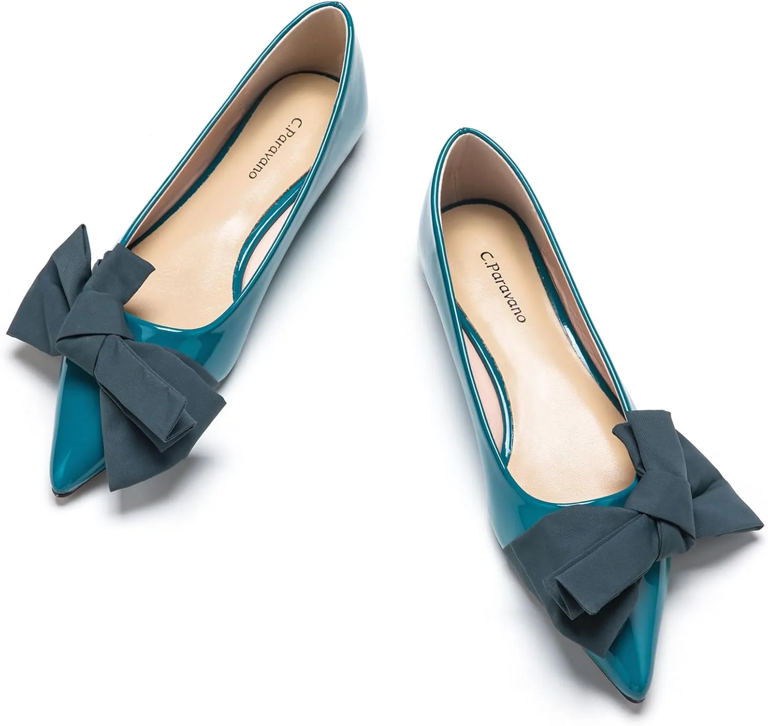 C.Paravano Pointy Bow Flats Women's Flats Comfortable Stylish Slip-On Shoes for Casual and Office（Blue, Size 10.5