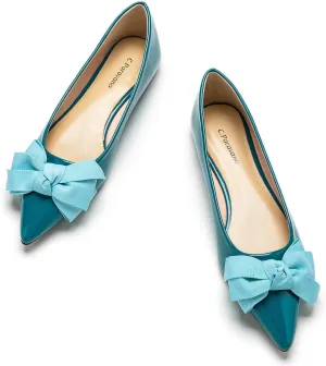 C.Paravano Pointy Bow Flats Women's Flats Comfortable Stylish Slip-On Shoes for Casual and Office（Peacock Blue,Size 7.5