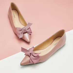 C.Paravano Pointy Bow Flats Women's Flats Comfortable Stylish Slip-On Shoes for Casual and Office（Pink,Size 7.5