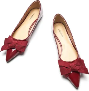 C.Paravano Pointy Bow Flats Women's Flats Comfortable Stylish Slip-On Shoes for Casual and Office（Red,Size 8.5