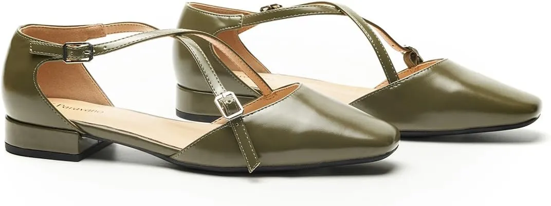 C.Paravano Women's Flats Square Toe Cross-Strap Sandals Stylish Comfortable Slip-On Shoes for Casual Wear, Work, Travel & Social Events