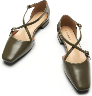 C.Paravano Women's Flats Square Toe Cross-Strap Sandals Stylish Comfortable Slip-On Shoes for Casual Wear, Work, Travel & Social Events