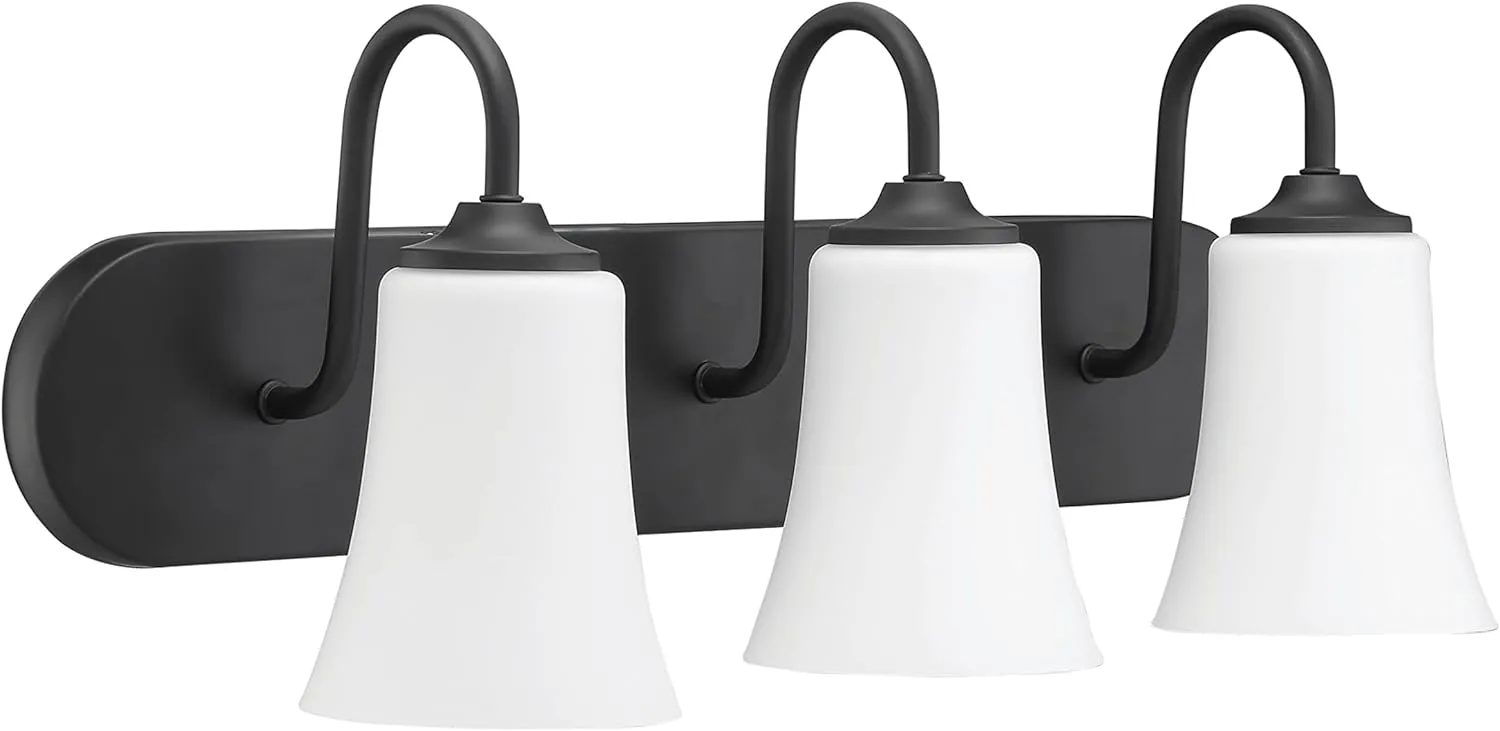 Craftmade 50403-FB-WG Gwyneth White Frost Glass Vanity Bath Lighting, 3-Light 300 Watts, Flat Black