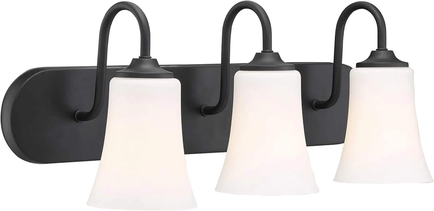 Craftmade 50403-FB-WG Gwyneth White Frost Glass Vanity Bath Lighting, 3-Light 300 Watts, Flat Black