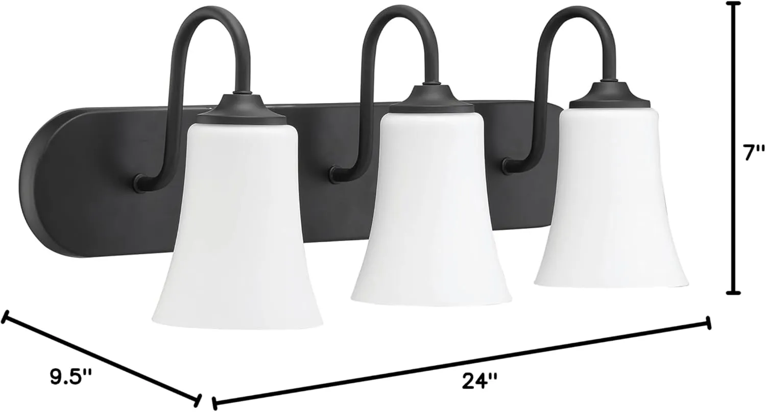 Craftmade 50403-FB-WG Gwyneth White Frost Glass Vanity Bath Lighting, 3-Light 300 Watts, Flat Black