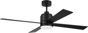 Craftmade McCoy 4-Blade 52" Flat Black Finish Ceiling Fan with Optional LED Light Kit & Hard Wired, 4 Speed Control Included