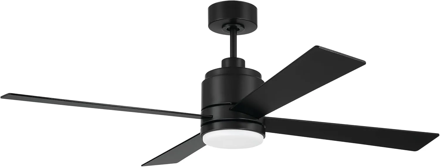 Craftmade McCoy 4-Blade 52" Flat Black Finish Ceiling Fan with Optional LED Light Kit & Hard Wired, 4 Speed Control Included
