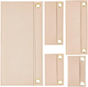CREATCABIN 5Pcs Tan Beige Purse Felt Insert Organizer 5 Sizes Wool Tote Bag with Eyelet Classic Inner Pocket Storage Multipurpose Handbag for Envelope Travel Cosmetic Bag