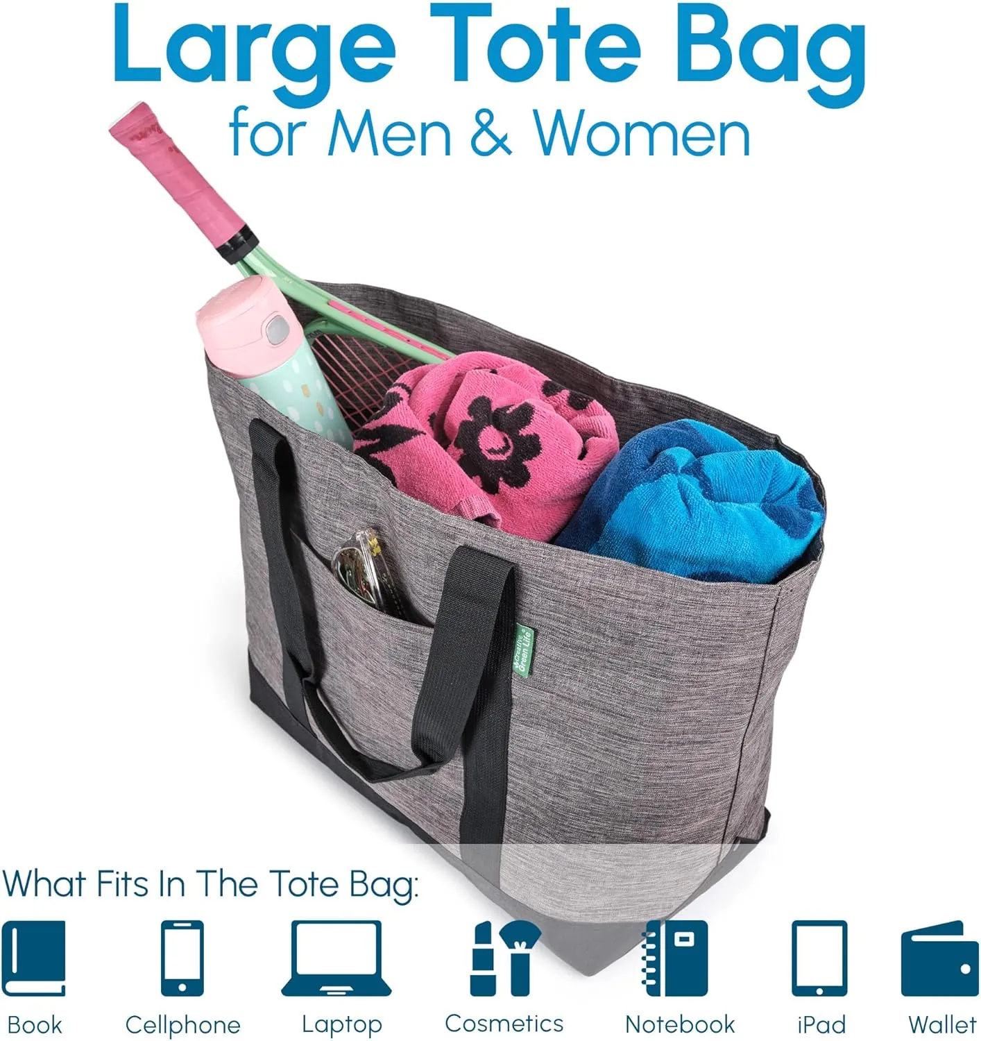 Creative Green Life Stylish Tote Bag for Women & Men - A Foldable Extra Large Tote Bag with Zipper You’ll Love for Years