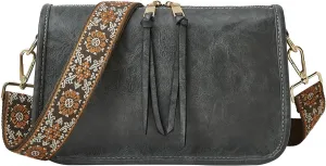 Crossbody Bag for Women Bohemian Vintage Stylish Purse Vegan Leather Shoulder Bag with Adjustable Wide Strap
