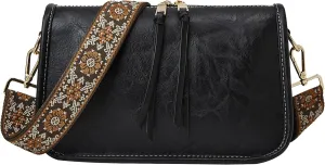 Crossbody Bag for Women Bohemian Vintage Stylish Purse Vegan Leather Shoulder Bag with Adjustable Wide Strap