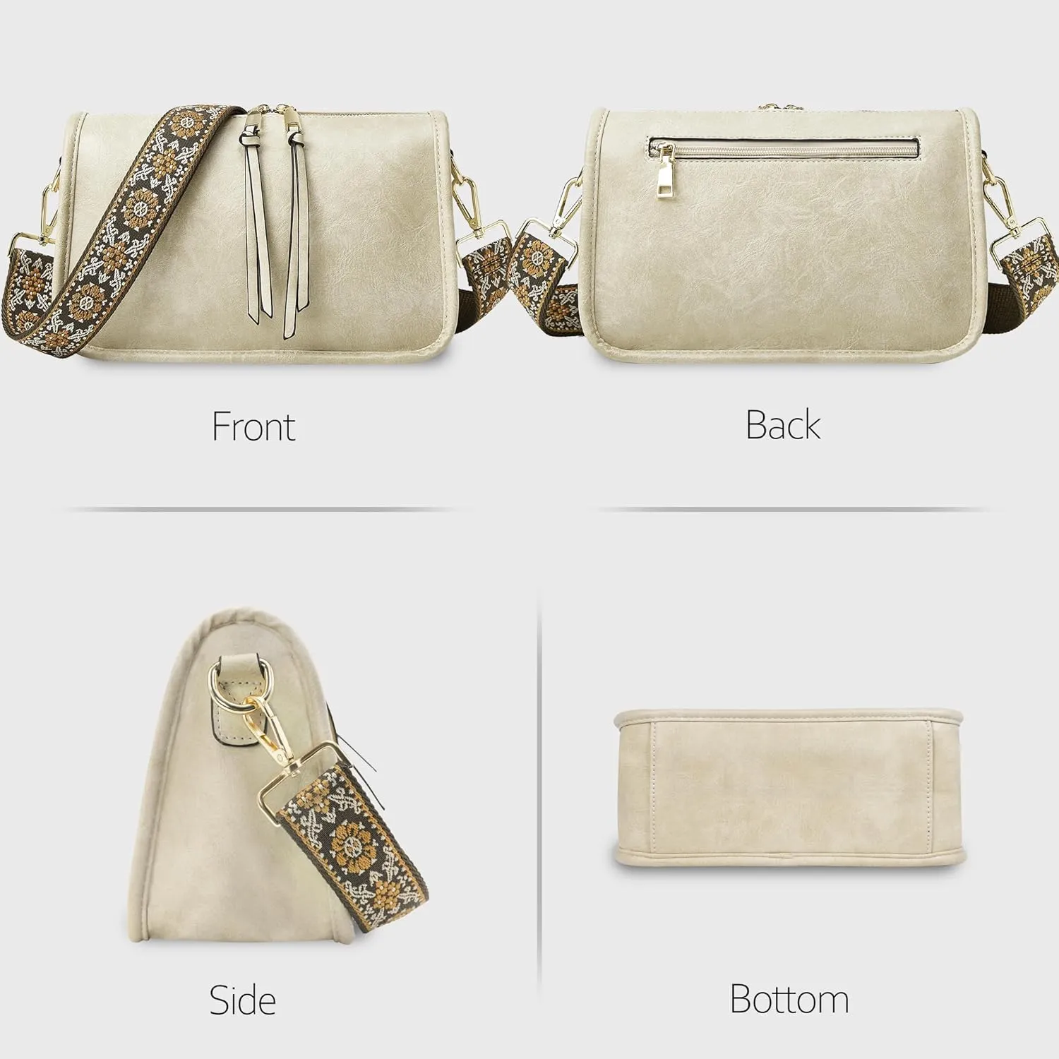 Crossbody Bag for Women Bohemian Vintage Stylish Purse Vegan Leather Shoulder Bag with Adjustable Wide Strap