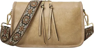 Crossbody Bag for Women Bohemian Vintage Stylish Purse Vegan Leather Shoulder Bag with Adjustable Wide Strap