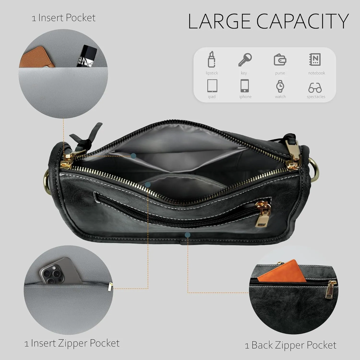 Crossbody Bag for Women Bohemian Vintage Stylish Purse Vegan Leather Shoulder Bag with Adjustable Wide Strap