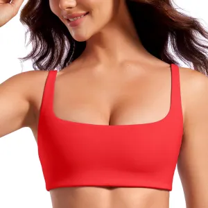 CRZ YOGA Butterluxe Spaghetti Strap Sports Bras for Women - Square Neck Yoga Wireless Low Coverage Padded Cami Crop Top