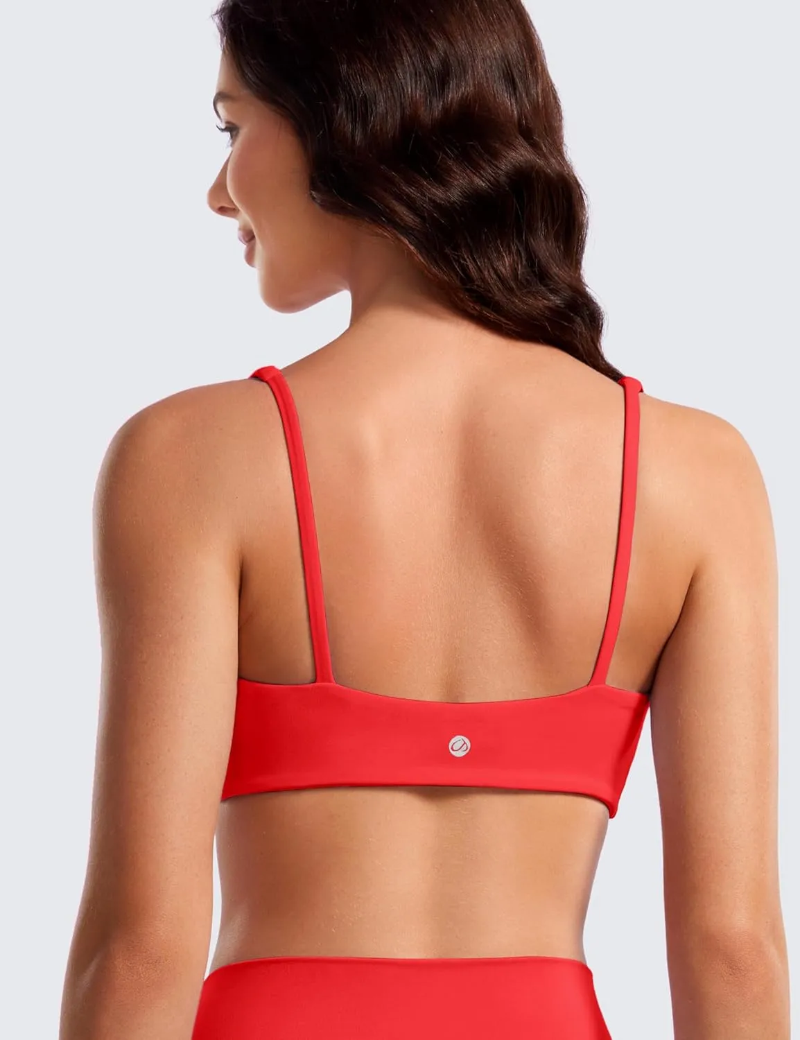 CRZ YOGA Butterluxe Spaghetti Strap Sports Bras for Women - Square Neck Yoga Wireless Low Coverage Padded Cami Crop Top