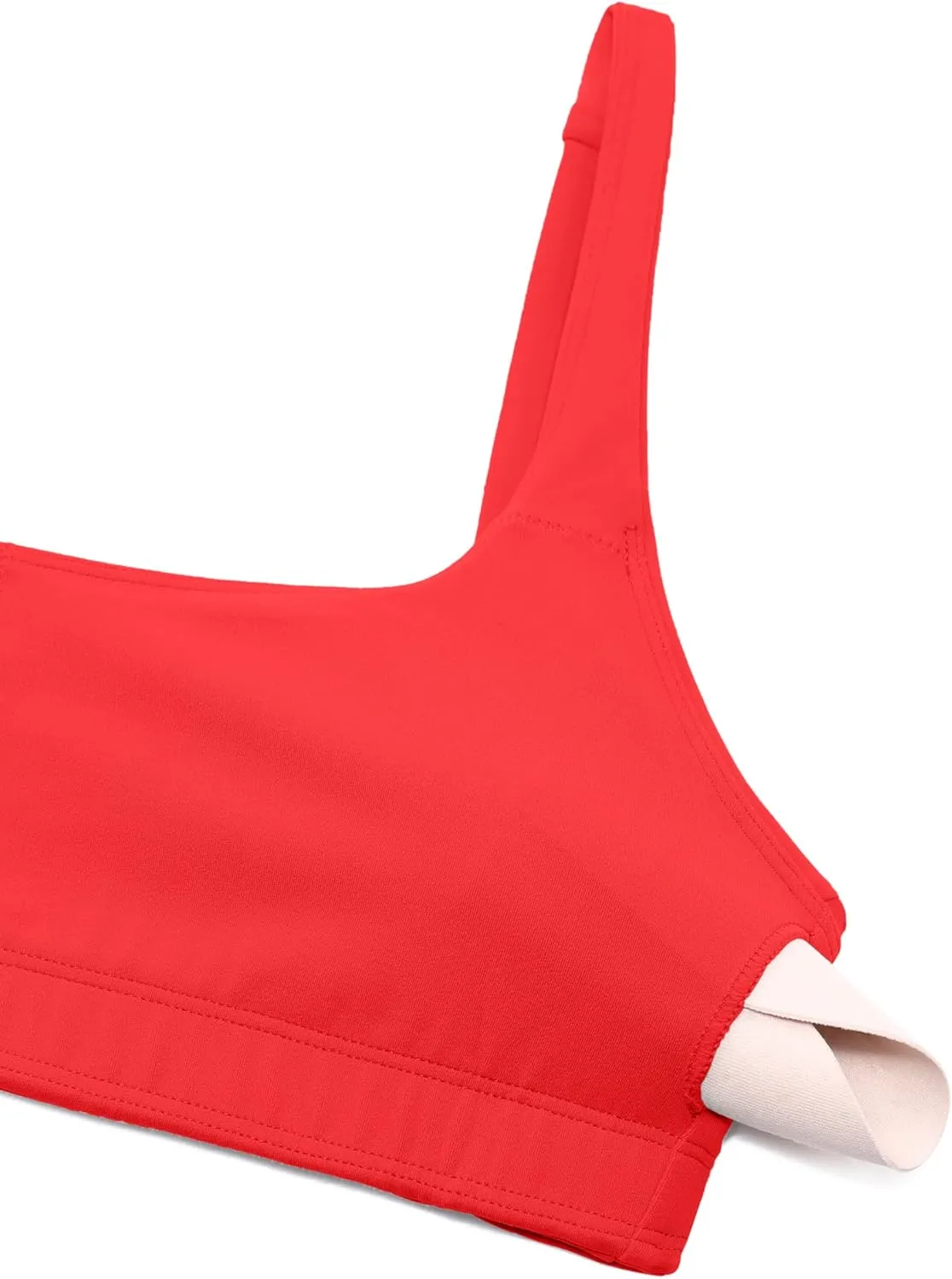 CRZ YOGA Butterluxe Spaghetti Strap Sports Bras for Women - Square Neck Yoga Wireless Low Coverage Padded Cami Crop Top