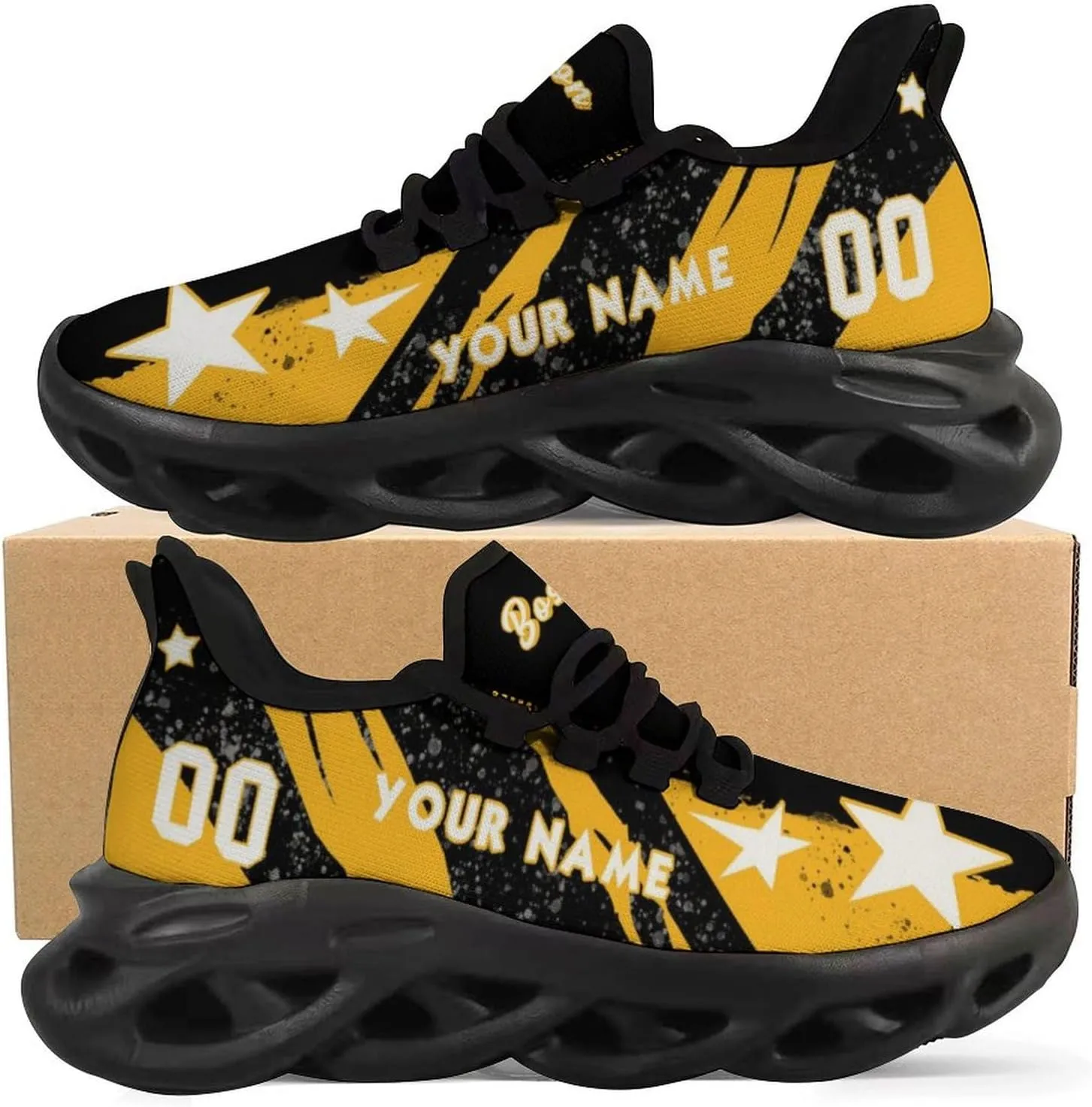 Custom Men's Sneakers Hockey Name & Number Breathable Fan Gift for Men Women Athletic Gym Slip-on Shoes Personalized White Black