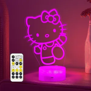 Cute Night Light - Anime Charater 7 Color Change Decor Kitty Lamp with Remote, Dim, Timer, Game Fan Gifts for Christmas Birthday Boys Girls