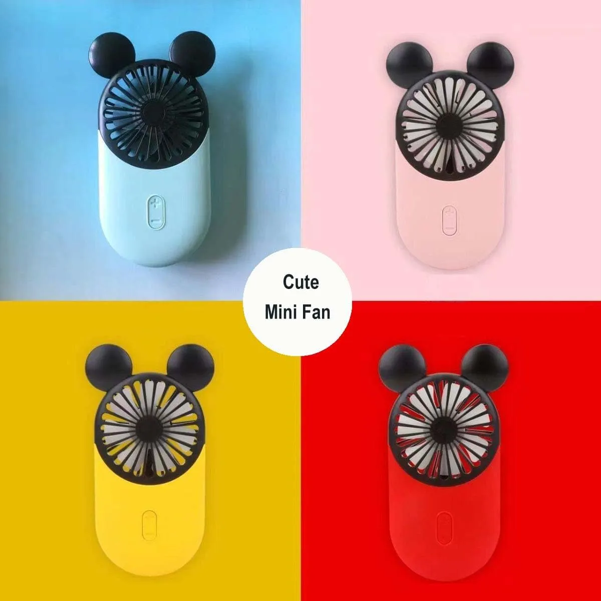 Cute Personal Mini Fan(2 PACK), Mini Handheld Fan, USB Rechargeable Portable Fan with Stylish LED Light,3 Speed Adjustable,Cute Mouse,for Kids Girls Woman Home Office Outdoor Travel