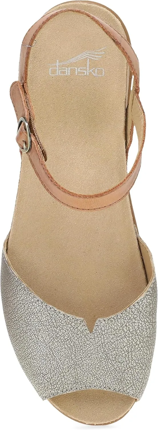 Dansko Cass Peep-Toe Wedge Sandal for Women -Low Profile Wedge with Arch Support, Adjustable Fit for Walking Comfort