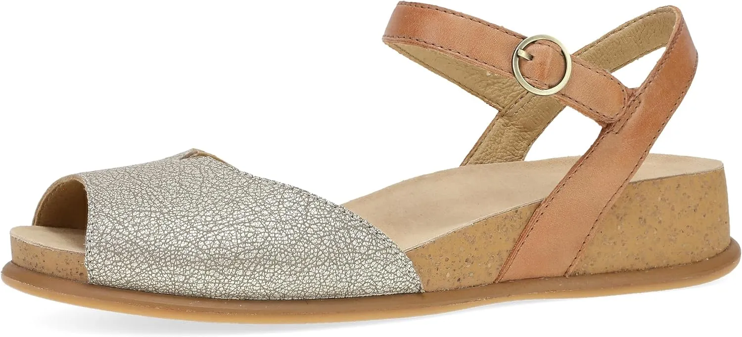 Dansko Cass Peep-Toe Wedge Sandal for Women -Low Profile Wedge with Arch Support, Adjustable Fit for Walking Comfort
